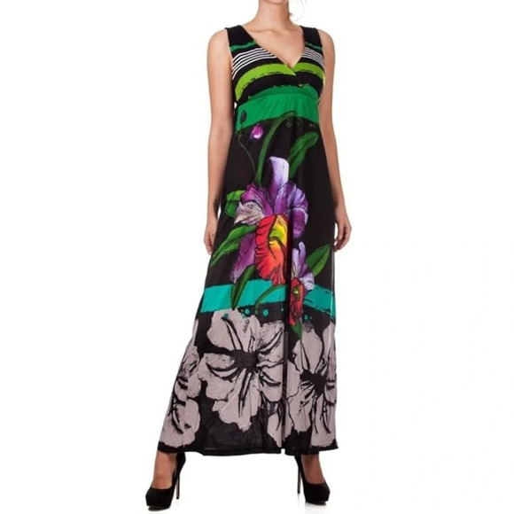 Desigual floral sleeveless maxi dress 16” PTP Sz S - Picture 1 of 12